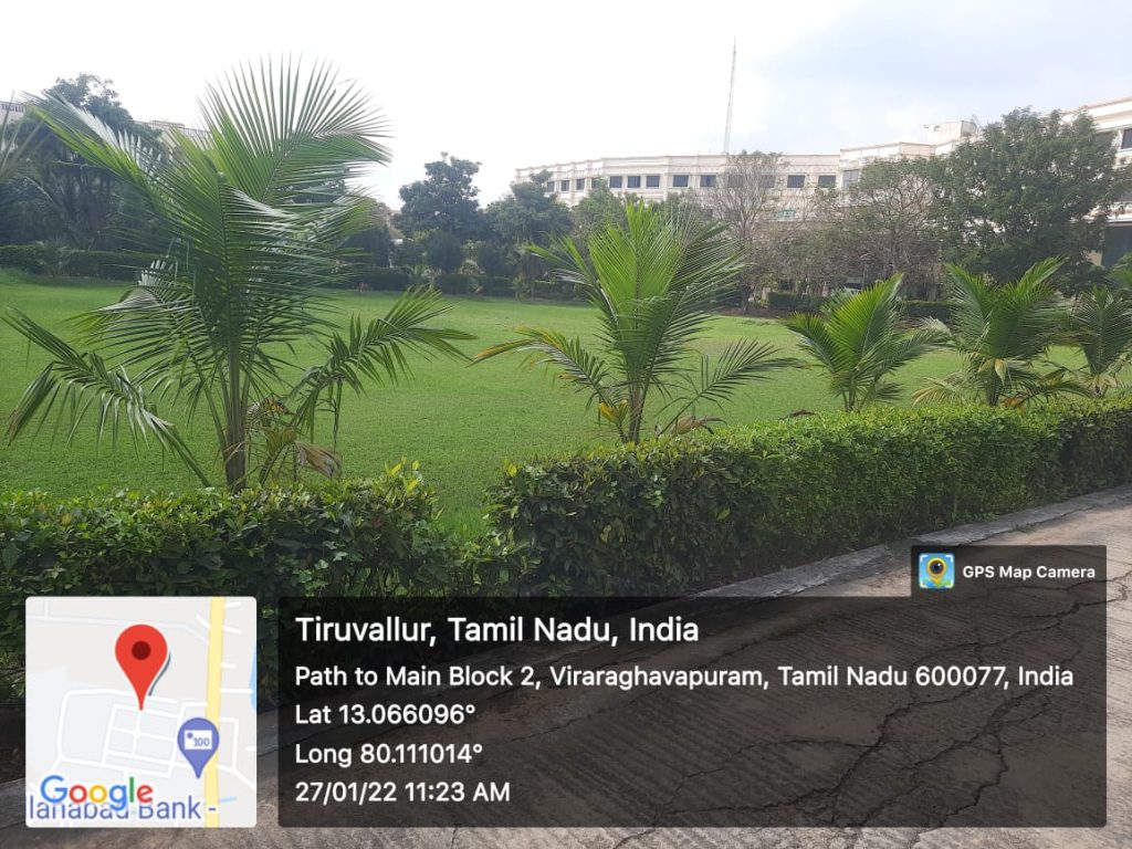 Green campus with trees and pathways